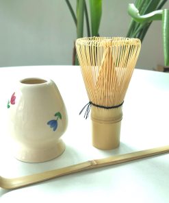 Pink White Floral Ceramic Matcha Bowl Set with Bamboo Whisk, 500ml Gift Kit