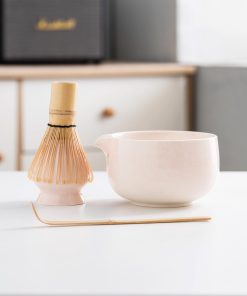 Pink White Light Pink Ceramic Matcha Bowl Set with Bamboo Whisk & Holder, 450ml Starter Kit