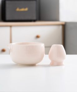 Pink White Light Pink Ceramic Matcha Bowl Set with Bamboo Whisk & Holder, 450ml Starter Kit