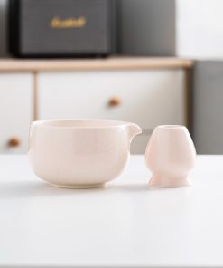 Pink White Light Pink Ceramic Matcha Bowl Set with Bamboo Whisk & Holder, 450ml Starter Kit