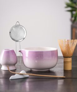 Purple Ceramic Matcha Bowl Set with Bamboo Whisk & Holder, 450ml Chawan Kit