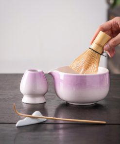 Purple Ceramic Matcha Bowl Set with Bamboo Whisk & Holder, 450ml Chawan Kit
