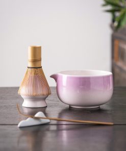 Purple Ceramic Matcha Bowl Set with Bamboo Whisk & Holder, 450ml Chawan Kit
