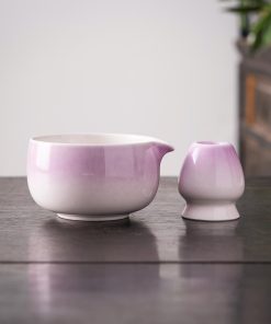 Purple Ceramic Matcha Bowl Set with Bamboo Whisk & Holder, 450ml Chawan Kit