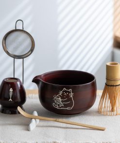 Red Cat Fish Ceramic Matcha Bowl Set, 450ml Starter Kit