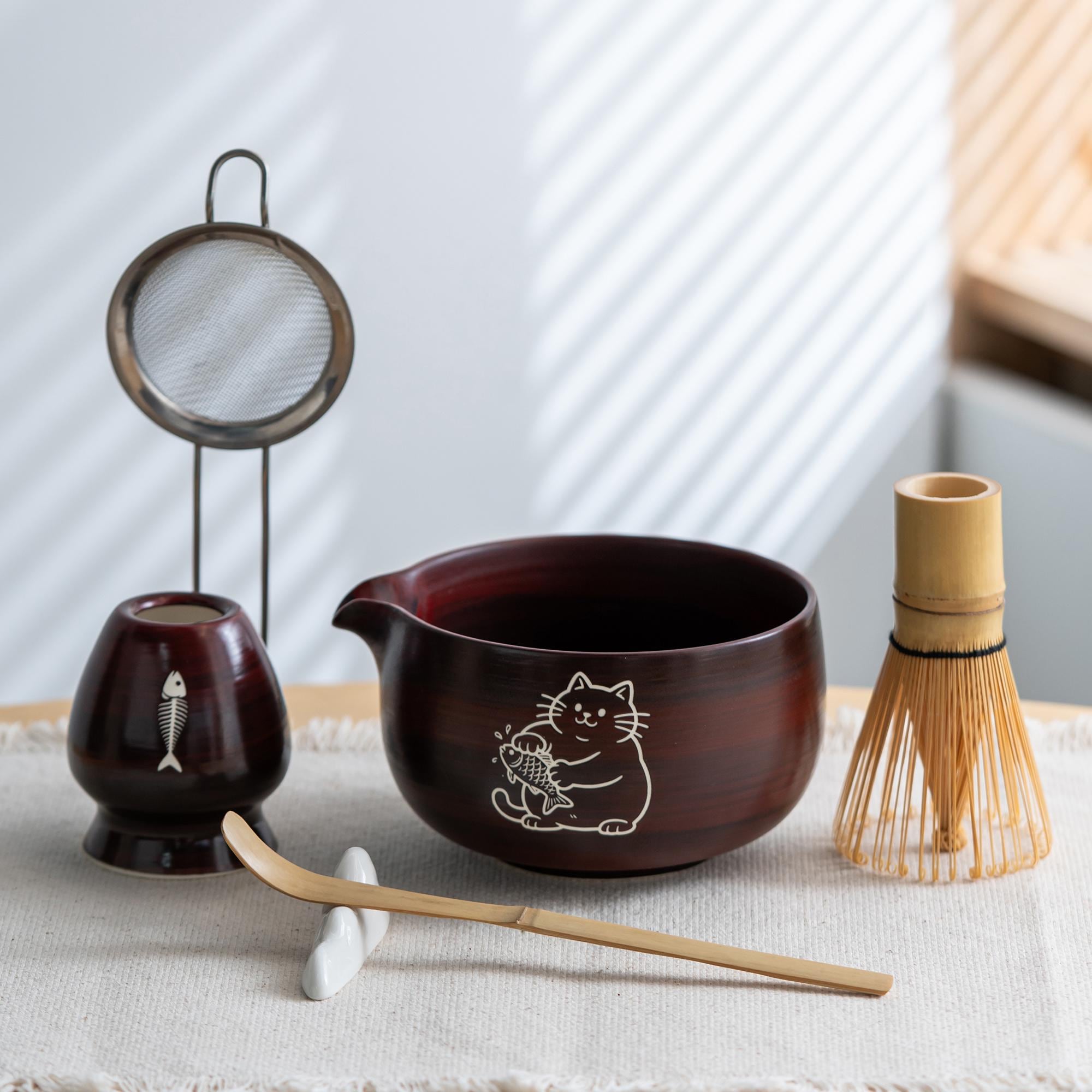red-cat-fish-ceramic-matcha-bowl-set-450ml-starter-kit-01 Red Cat Fish Ceramic Matcha Bowl Set, 450ml Starter Kit