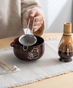 Red Cat Fish Ceramic Matcha Bowl Set, 450ml Starter Kit