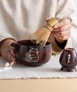 Red Cat Fish Ceramic Matcha Bowl Set, 450ml Starter Kit