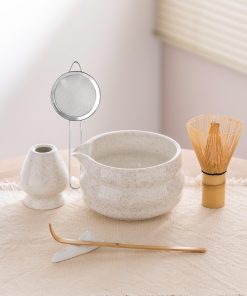 Speckled Ceramic Matcha Bowl Set with Bamboo Whisk, 500ml Chawan Kit