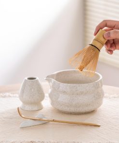 Speckled Ceramic Matcha Bowl Set with Bamboo Whisk, 500ml Chawan Kit