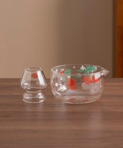 Strawberry Hand-painted Glass Matcha Bowl Set with Bamboo Whisk, 550ml Starter Kit