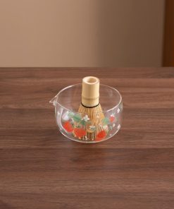 Strawberry Hand-painted Glass Matcha Bowl Set with Bamboo Whisk, 550ml Starter Kit