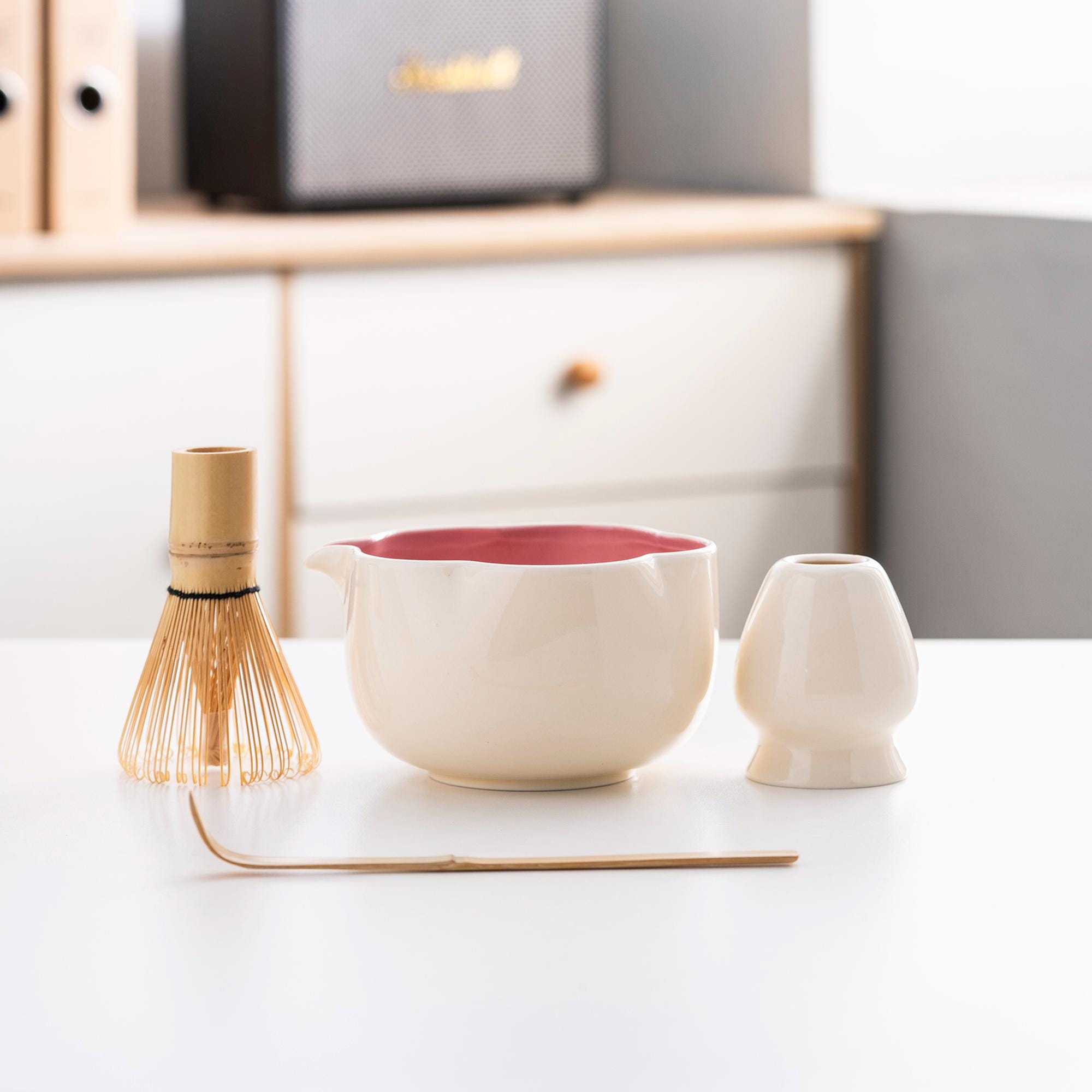 white-floral-ceramic-matcha-bowl-set-with-bamboo-whisk-and-holder-500ml-starter-kit-04 White Floral Ceramic Matcha Bowl Set with Bamboo Whisk & Holder, 500ml Starter Kit