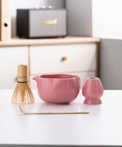 White Floral Ceramic Matcha Bowl Set with Bamboo Whisk & Holder, 500ml Starter Kit